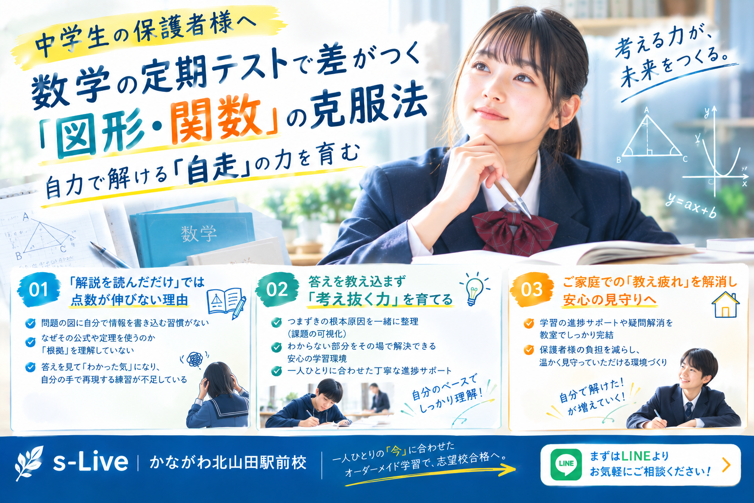 中学数学の図形・関数対策と自走サポート｜s-Liveかながわ北山田駅前校