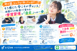 他塾からの転塾・個別指導への切り替え相談｜s-Liveかながわ北山田駅前校
